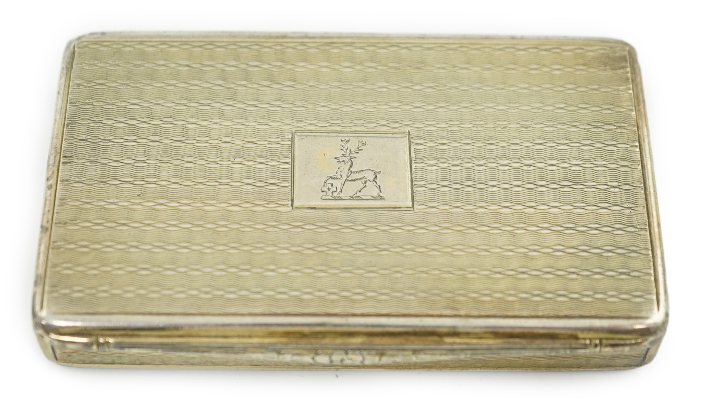 A late William IV Scottish engine turned silver gilt rectangular snuff box, by James Nasmyth